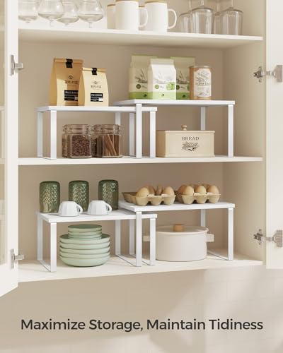 SONGMICS Cabinet Organizer Shelf, Set of 2 Spice Rack, Kitchen Storage - color: Cloud White + Snow White, size: 11.7"w