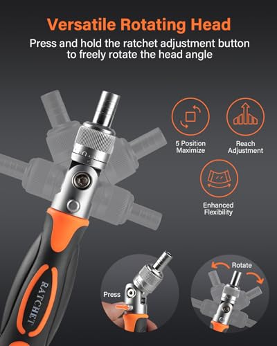 Ratcheting Screwdriver Set, 68 in 1 Socket Set & Magnetic Screwdriver Bit Set with Rotatable Ratchet Handles, Extensions Bar and Storage Case for Phone, Computer, Bike, Car, Electronics Maintenance - color: Orange