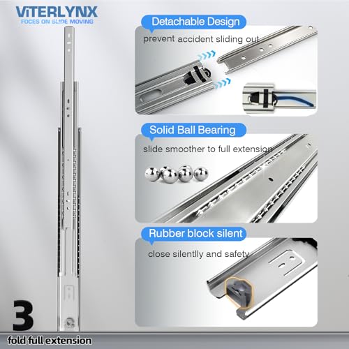 Heavy Duty 22 Inch Drawer Slides, 200 lb Load Capacity, Side Mount, Full Extension, Ball Bearing, Cabinet Tool Box Rail, 1/2" Thick Clearance, 1 Pair - size: 22Inch(N), style: W:51mm