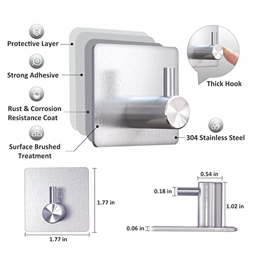 VIS'V Adhesive Towel Hooks, Shower Wall Stick on Hooks, Silver, 4 Pcs - color: Silver