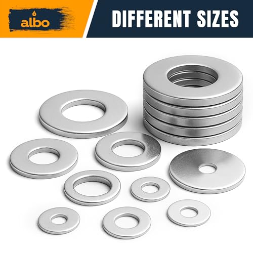 ALBO 250 Pcs 304 Stainless Steel Metric Fender Washers, 7 Sizes - size: Set 250pcs