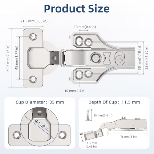 Chibery 4 Pack 3/4" Full Overlay Soft Close Concealed Hinge for Face Frame ＆ Frameless Door, 3D Adjustment, Clip-on Plate, Slow Self Closing Hidden Satin Nickel, 105° Stainless Steel Hinges, 5/8" - size: Full Overlay