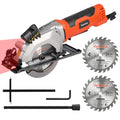 Yunirvana 4Amp 3500RPM Mini Circular Saw with Laser Guide, Vacuum Adapter, Blade Wrench and Rip Guide, Max. Cutting Depth1-5/8"(90°), 1-1/10"(45°）Compact Saw with 2 pcs 4-1/2" 24T TCT Blades - style: 4A Circular Saw