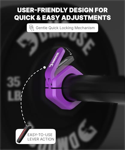 DMoose Fitness Barbell Clips 2 Inch (Pair) - Quick Release Olympic Barbell Clamps & Collars with Anti Slip TPR Grip for Secure Weightlifting and Powerlifting - Weight Clips for Bars at Home or Gym - color: Purple, style: Non Magnetic