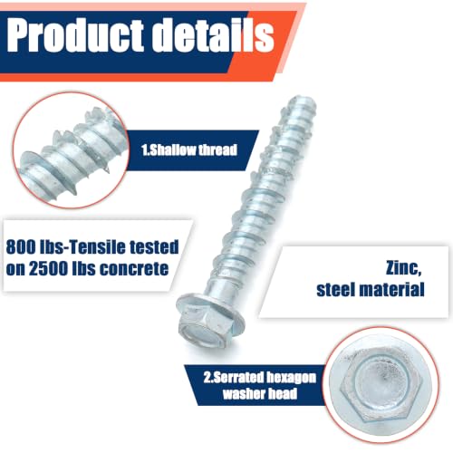 Tandefio 100 Pack 1/4 x 2 Concrete Anchors and Screw Kits Galvanized - size: 1/4" X 2"