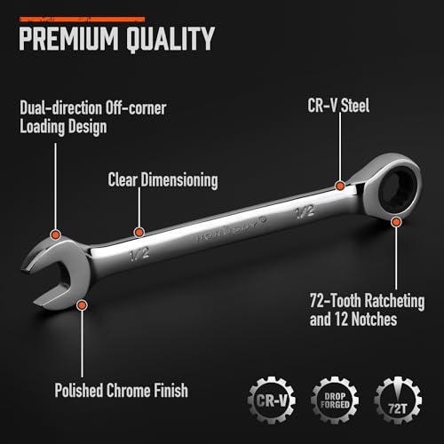 HORUSDY 26-Piece Ratcheting Wrench Set | Metric and SAE (6-19 mm & 1/4” to 3/4“) | Ratchet Combination Wrenches Set with Organizer | 72-Tooth | Chrome Vanadium Steel - style: 26pcs Metric&SAE Ratchet Wrench Set