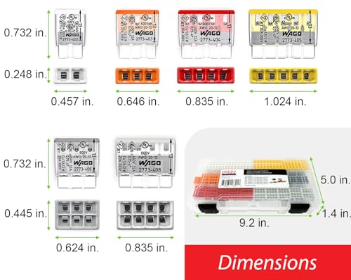 WAGO 2773 Wall Nuts 125pc Push-in Wire Connector Assortment Kit with Case | Splicing for Solid and Stranded Electrical Conductors | 2773-402, 2773-403, 2773-404, 2773-405, 2773-406, 2773-408 - size: 125pc Kit