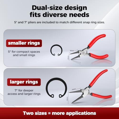 BILITOOLS 4PC Internal Snap Ring Pliers Set, 5" & 7" Circlip Kit - size: 5'' & 7'' Internal Snap Ring Pliers Set