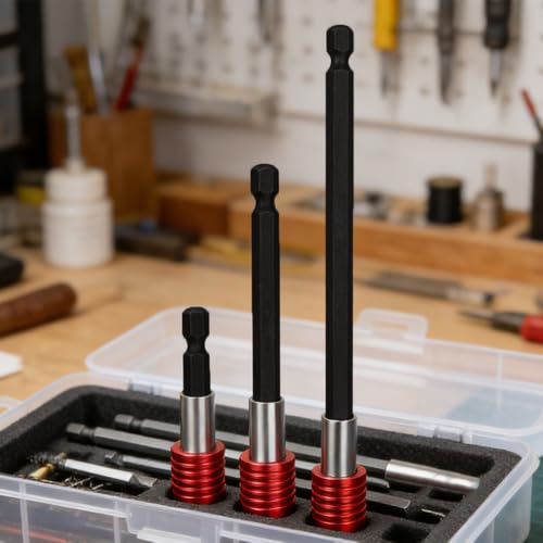 3-Piece Magnetic Bit Holder Extension Set, Quick Release Universal Impact Drill Adapter for Home DIY Projects（Red） - color: Red