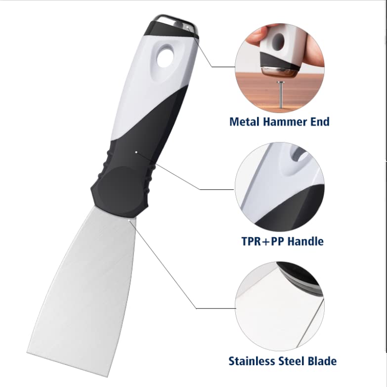 Mister Rui 2" Stainless Putty Knife & Paint Scraper for Wood, Hammer End