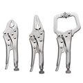 MacWork 3Pcs Mini Locking Plier Set, 4.5in Round Curved Jaw, 5in C-clamp, 5in Long Nose for Grip, Clamp, and Secure
