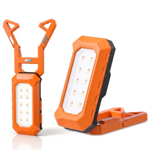 Rechargeable LED Work Light, 3000K-6500K CCT 500 Lumen, 40Hour Max, Adjustable 180° Stand IP54 Waterproof Portable Job Site Lighting for Auto Repair DIY Outdoor Camping, Gift for Man (Orange, 8, Watt)