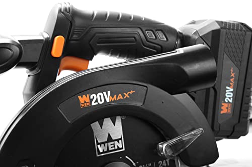 WEN Cordless Circular Saw, 6.5-Inch Blade with 20V Max 4.0 Ah Lithium-Ion Battery and Charger (20625)