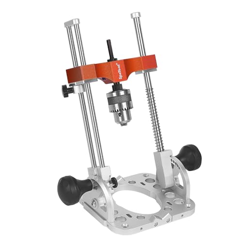 SpeTool Portable Drill Guide with Liner Ball Bearings Guide Poles, Portable Drill Press for Hand Drill Adjustable from 0-60°, 1/2” Chuck Multi Angle Drill Guide for Straight Holes, S04001