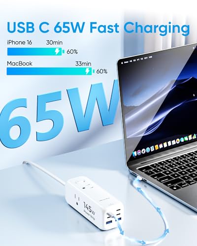 Olcorife USB Power Strip with 3 AC Outlets 6 USB Ports(4 USB C),5 FT - size: 5 FT, style: 3AC(6USB145W)