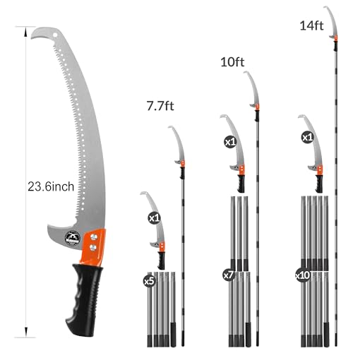 Walensee 7.7FT Pole Saw for Tree Trimming, Manual Tree Saw with Steel Blade & Adjustable Stainless Steel Extension Pole, Lightweight Long-Reach Tree Trimmer & Pole Pruner at Forestry Yard Garden Patio - size: 7.7 FT