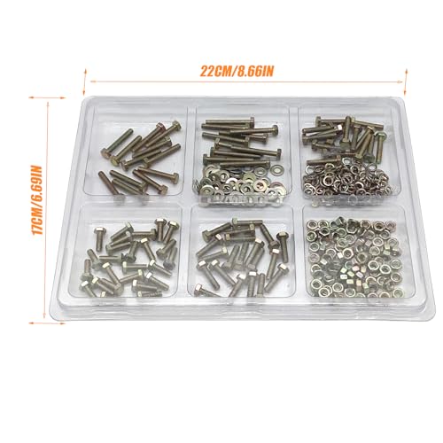 210PCS Nuts and Bolts Assortment Kit, Metric Bolt Assortment, M5 Bolts and Nuts Kit, Grade 8.8 Bolts and Nuts Kit, Metric Bolt Kit, Yellow Zinc Plated Coating, 4 Sizes, Length from 16-30mm - size: 210PCS M5