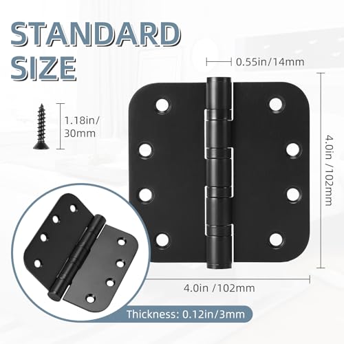 6 Pack Stainless Steel Black Door Hinges for Exterior & Interior Doors, 4.0 x 4.0 Inch Heavy-Duty Ball Bearing Door Hinges with 5/8" Radius Corners - color: Black