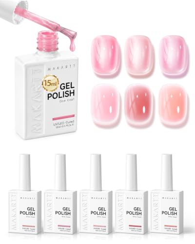 Makartt Pink Gel Nail Polish Set 15ML : 6 Sheer & Shimmer Colors - color: Petal Glow