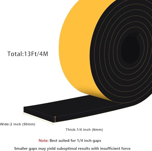 Foam Weather Strip for Wide Medium Gap Sealing, Block Draft, 2x1/4in - color: Black, size: 2 In x 1/4 In x 13Ft