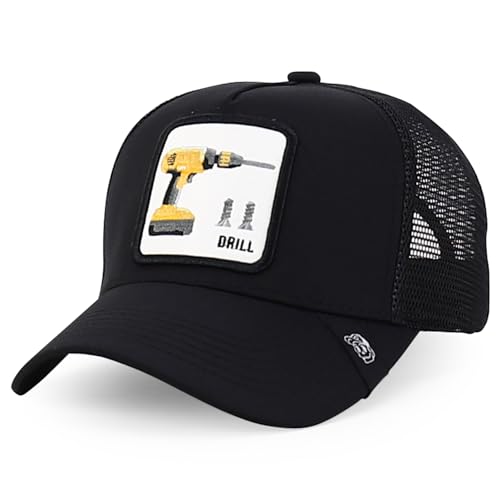 Trendy Apparel Shop 5 Panel Structured Tool Theamed Design Trucker Cap - color: Drill Black