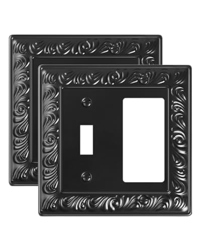 2-Pack Paisley Pattern Combo Toggle/Decorator Light Switch Cover Plate | Decorative Wall Outlet Cover Plate, Electrical Outlet Covers, Metal Wall Switch Plates and Outlet Covers, Matte Black - color: Black, size: 1 Toggle/1 Decorator 2PK