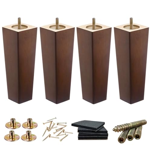 SHANJUE 8 Inch Wood Couch Legs 1500lbs Heavy Duty Square Furniture Feet 4PC - size: 8 inches