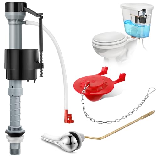 Saillong Universal Toilet Flusher Replacement Kit, Fill Valve, 2-Inch Flapper, Side Mount Handle Lever, Water-Saving, Adjustable Toilet Repair Kit Inside Tank, Easy to Install(1 Set,Black, Red) - color: Black, Red