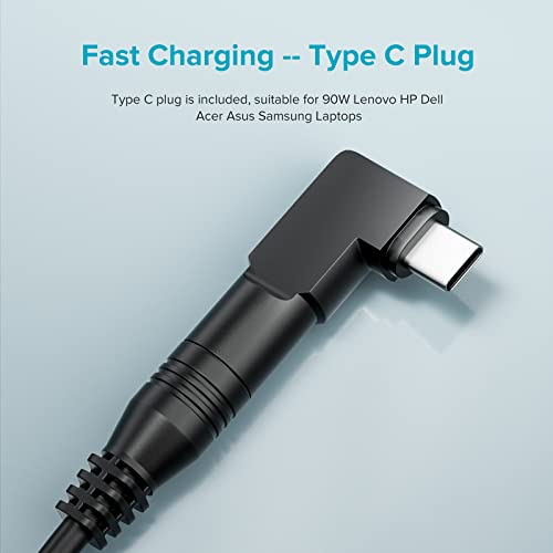 Powseed 90W Universal Laptop Charger USB C for Lenovo MacBook HP Dell Asus Acer Toshiba Samsung Sony Gateway Chromebook 5V 12V 18.5V 19V 19.5V 20V Power Supply Charmer Cord AC Adapter with 16 Tips