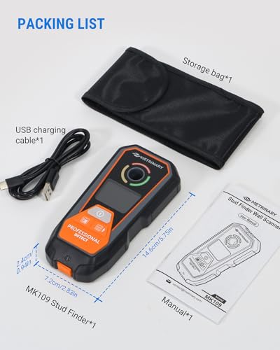 Stud Finder Wall Scanner, 6-in-1 Rechargeable Tool with LCD | Detects Studs, Metal, AC Wires & Pipes. Locate Center and Edge with Positioning Hole, Audible Alert and Accurate Scanning