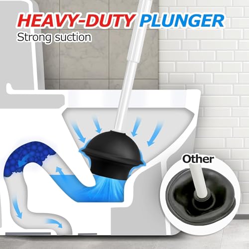 FORASTO 2Pack 2 in 1 Toilet Brush and Plunger Set,Clean Gloves, Extended Handle Plunger，Toilet Bowl Brush Plunger Set,Bathroom Cleaning Tools,Toilet Brush Plunger Combo,Cleaning Brush(Cream White) | 21" Extended, Cleaning Gloves, Heavy Duty Rubber Toilet