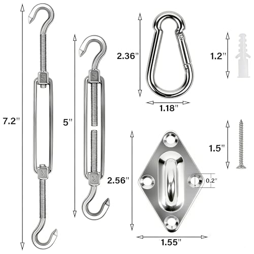 YOFIT 40 Pcs Shade Sail Hardware Kit, 5 Inch Outdoor Sun Sail Accessories, 304 Stainless Steel Turnbuckles & Brackets for Triangle/Rectangle Sails, Patio Canopy Installation Hardware Set Waterproof - size: 5 inch 40 pcs