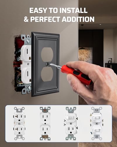 DEWENWILS Metal Duplex Wallplates, Black Finish Outlet Covers - color: Black, size: 1 Duplex 4PK