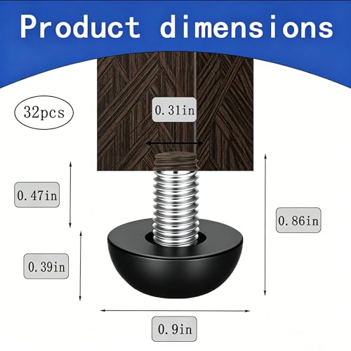 32PCS M8 x 1.25 Adjustable Leveling Feet, 304 Stainless Steel Outdoor Patio Furniture Legs Replacement, Screw-in Table Chair Desk Levelers for Wobbly Furniture Legs & Cabinet Stabilizers