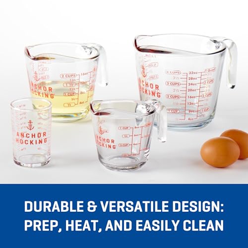 Anchor Hocking Glass Measuring Cups, 4 Piece Set (5 Ounce, 1 Cup, 2 Cup, 4 Cup liquid measuring cups) - style: 4pc Set