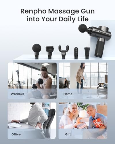 RENPHO Massage Gun Deep Tissue, Birthday Gifts for Women Men, Portable Percussion Massager for Back and Neck, Handheld Device with Carry Case, Active - color: Zenith Black