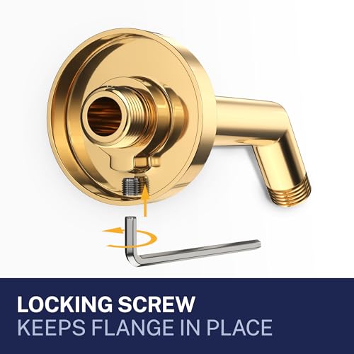HammerHead® Solid Metal Shower Arm and Flange - 7.5 Inch 304 Stainless Steel Extension Pipe - Universal Shower Head Arm with Flange and Locking Screw, Polished Brass - color: Polished Brass
