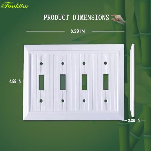 Pure White Classic Beadboard Wall Plates,Light Switch Covers,Electrical Outlet Covers, Switch Plates of Various Combination, Nature Bamboo Fiber Wall plate(4 Gang Toggle 1 Pack) - style: 4 Gang Toggle 1 Pack