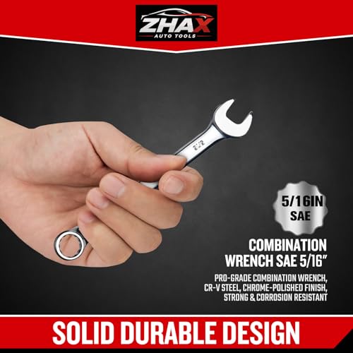 zhax 5/16" SAE Metric Combination Wrench, 12 Point Box End, 15 Degree Offset Design, Mirror Polish Finish, Forged CR-V Steel, Hand Tools for Mechanics, Ideal for Auto and Home Repair - size: 5/16"