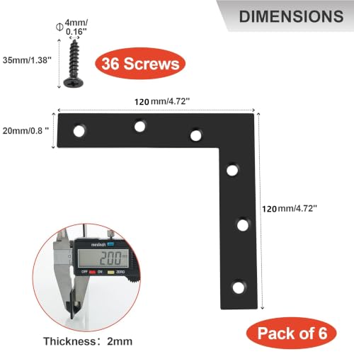 SAYAYO Flat L Bracket, 120x120mm / 5" x 5" Stainless Steel L Mending Plate - color: Black, size: 120x120mm-6pcs, style: L Shape
