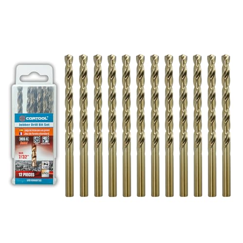 7/32 inch Cobalt Drill Bits (12Pcs), M35 HSS Metal Jobber Length Twist Drill Bit Set for Hard Metal, Stainless Steel, Iron, Copper, Aluminium, Brass, Plastic & Wood - style: 7/32 Inch