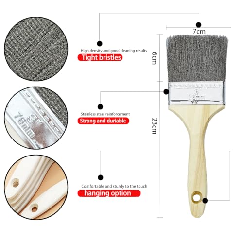 HOKLNUSE Stainless Steel Wire Brush Set 4-Piece Cleaning Brushes with Wooden Handle for Rust and Paint Removal