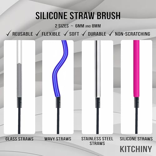 Kitchiny Silicone Bottle Brush 12.5 inch with 2 Straw Cleaners – Grey | Bottle Cleaner Brush for Yeti, Hydro Flask, Owala, Stanley, Baby Bottles, Vases & Narrow Neck Containers - color: Gray