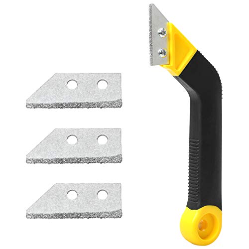 Coitak Tile Grout Saw Grout Removal Tool with 3 Pieces Extra Blades, Yellow | 3 Pieces Extra Blades Replacement, Grout Removal Tool, Tile Cleaning, Ergonomic Handle