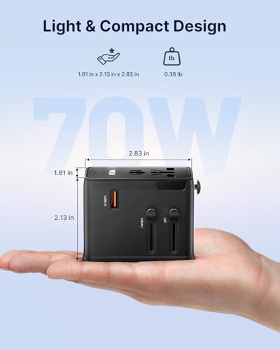 VINTAR Universal Travel Adapter 70W GaN, 5-in-1 with 3USB-C PD & 1USB-A QC - color: 70W Black1