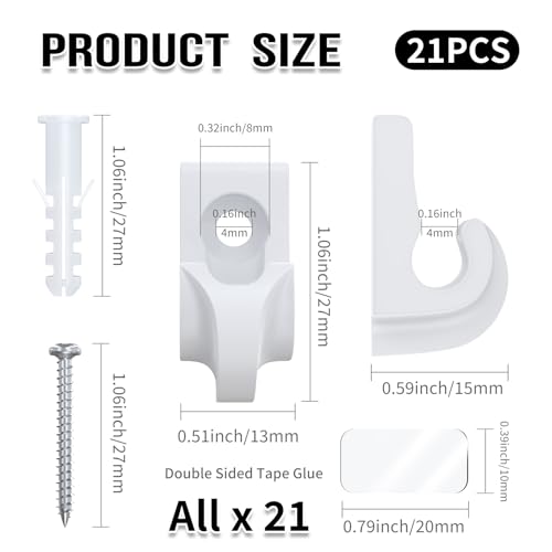 21 Pack Wire Shelf Clips Kit with Screws, Heavy Duty Closet Shelf Support Brackets,Expansion Tubes & Adhesive Pads – Wall Mounted Clips for ClosetMaid, Rubbermaid Wire Shelving (White) - color: White