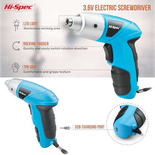 Hi-Spec 3.6V USB Electric Screwdriver for Home Repairs and Assembly, Blue - color: Blue