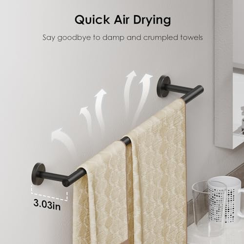 FORIOUS Bathroom Accessories, 4-Piece Bathroom Hardware Set - 24" Towel Bar - color: Matte Black