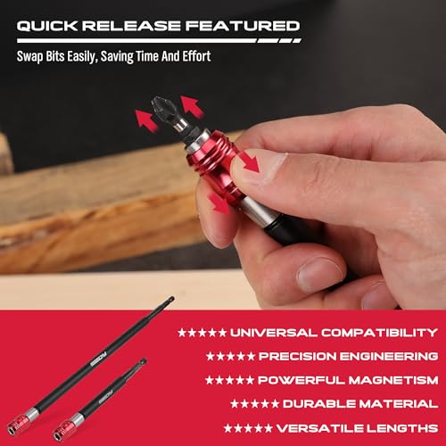 Magnetic Screwdriver Bit Holder Set: 2-Piece 1/4 Inch Hex Shank Quick Release Extension Adapter | Super Straight Durable CR-V Steel | Universal Fit for Impact Driver Bits | 6", 12" Long - style: 6|12inch-2PCS