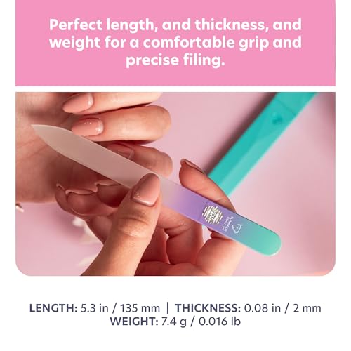 Bona Fide Beauty Czech Glass Nail File with Case in Pastel Green Violet | Crystal File for Natural Nails with Protective Case, Nail Care Tool Gifts for Women, Fine Grit Gentle Nail Care - color: Pastel Aqua Violet